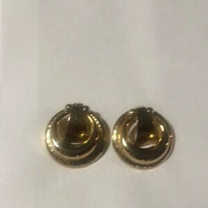 Gold Tone Round‎ Domed Earrings Statement Fashion Jewelry